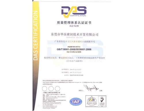 ISO9001: 2008 quality management system certification